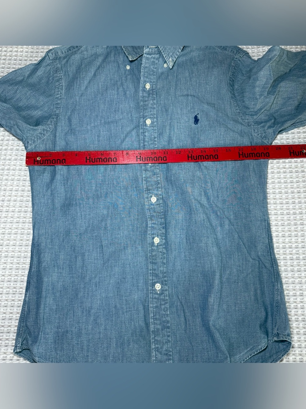 Polo Ralph Lauren Shirt Mens Medium Blue Chambray Button Up Slim Fit Navy Preppy - Picture 5 of 9